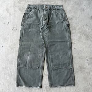 Vintage Y2K Carhartt green HEMMED double knee work wear carpenter pants